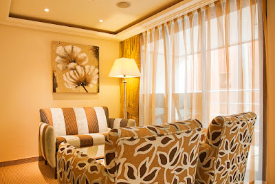 A suite aboard AmaVerde comes with a a 350-square-foot living space, including French balcony and outside balcony, spacious wardrobe, shower and bathtub, flat-screen TV, Internet access and more. 