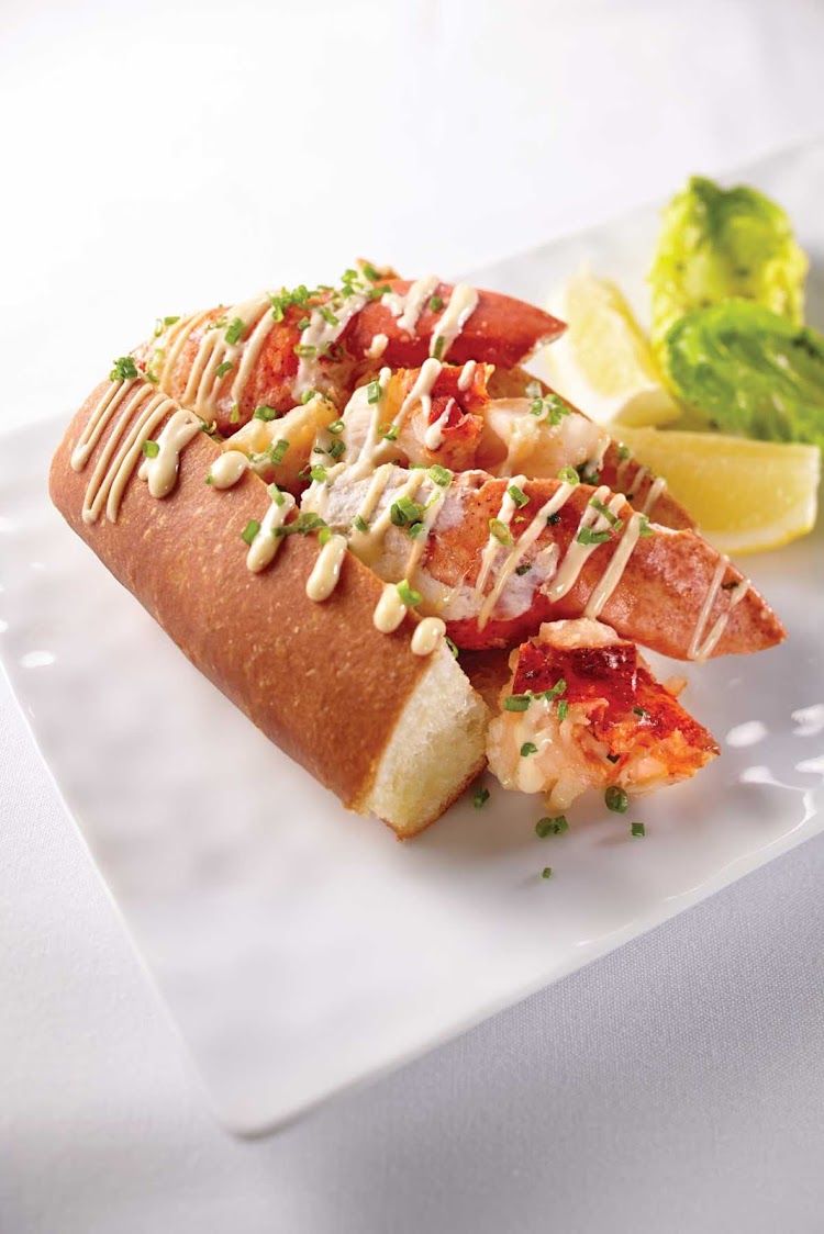 A lobster roll served at Ocean Blue, the specialty seafood restaurant that focuses on premium ingredients and expert culinary techniques. You'll find it on Norwegian Breakaway and Norwegian Getaway. 