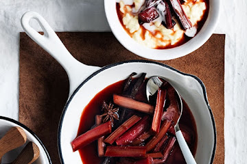 Coconut rice pudding with star anise and rhubarb