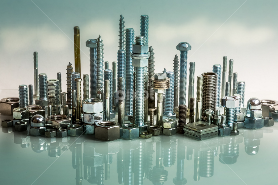 Nuts and Bolts City Skyline by Per-Ola Kämpe - Artistic Objects Industrial Objects