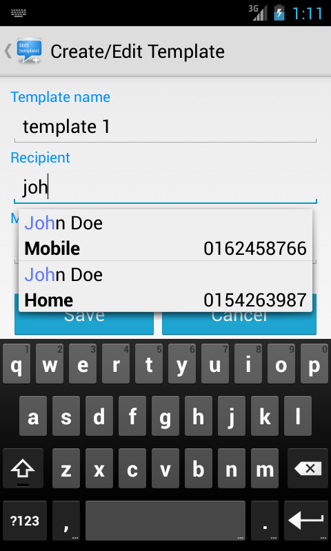 SMS Template Plus Screen 1