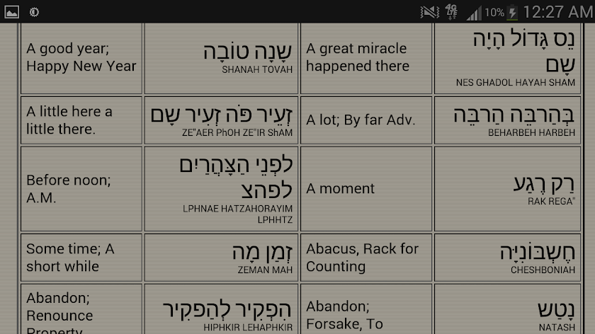 Hebrew Dictionary &amp; Phrases Screen 1
