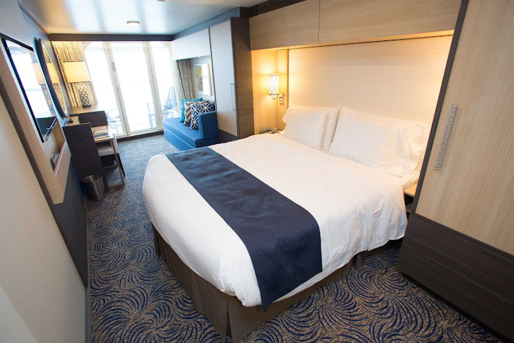 A Superior Oceanview stateroom on Quantum of the Seas. On average, staterooms on the ship are 9 percent larger than those on Royal's Allure and Oasis.