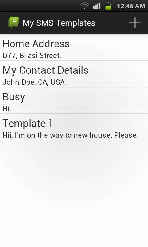 SMS Templates - PRO Screen 1