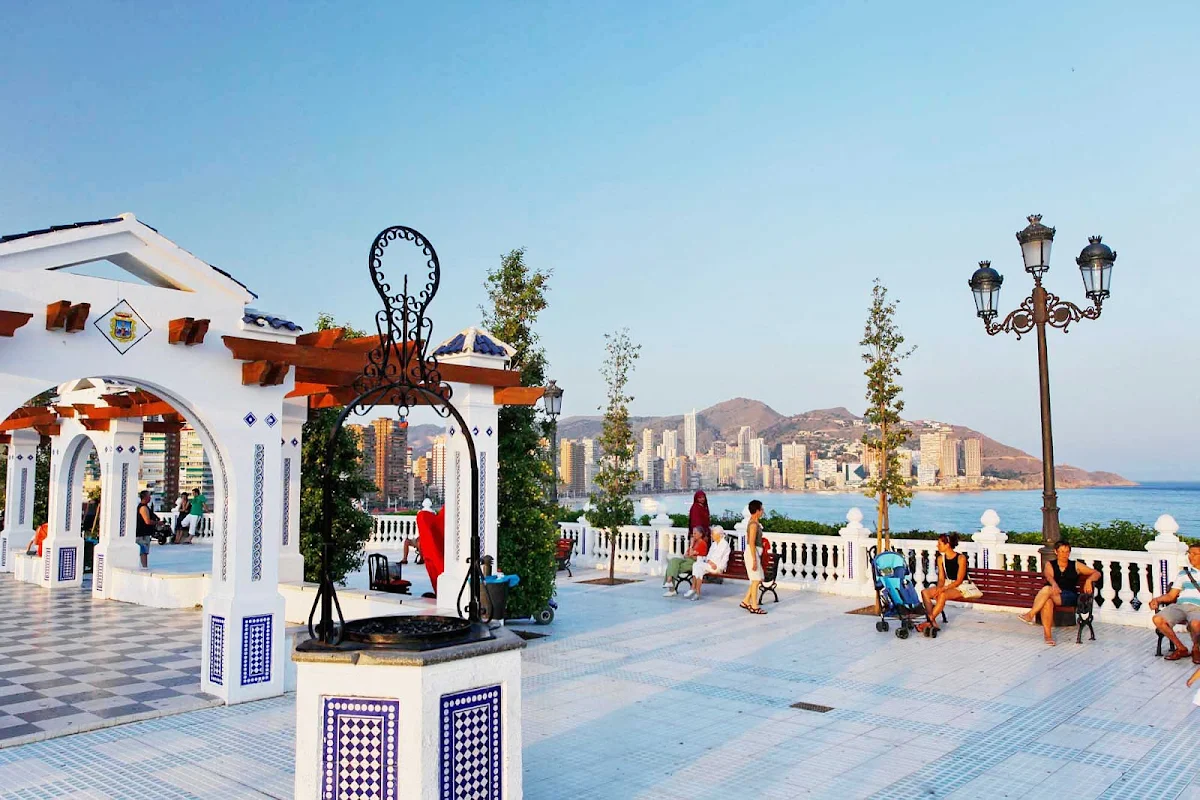 Mirador-del-Castillo-Benidorm-Alicante-Spain - Along the promenade at Mirador del Castillo in Benidorm in the province of Alicante, Spain. There you can see what's left of an abandoned castle built on a rock separating two beaches.