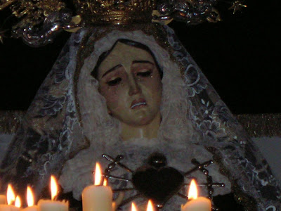 La Virgen de Los Dolores en el interior de Santa Catalina la pasada Semana Santa. Foto: Pozoblanco News, Emilio Guijo