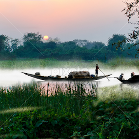 Sunset Over A Marshland by Chiradeep Mukhopadhyay - Landscapes Sunsets & Sunrises