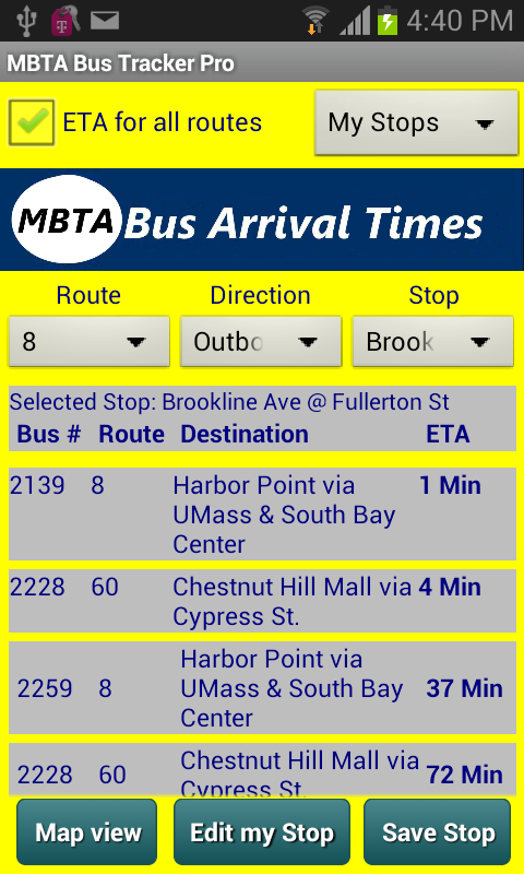 Android application MBTA Bus Tracker Pro screenshort