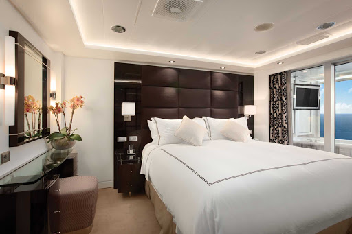 Oceania_OClass_Oceania_Suite_Bedroom-2 - Wake up to an ocean view: Your Oceania Riviera suite will provide you with the comfort and privacy you desire throughout your stay.