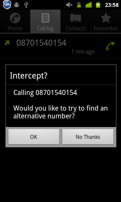 Android application Say No To 0870 Call Intercept screenshort