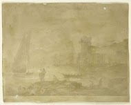Tekening ('La mer calme') in de stijl van Claude-Joseph Vernet