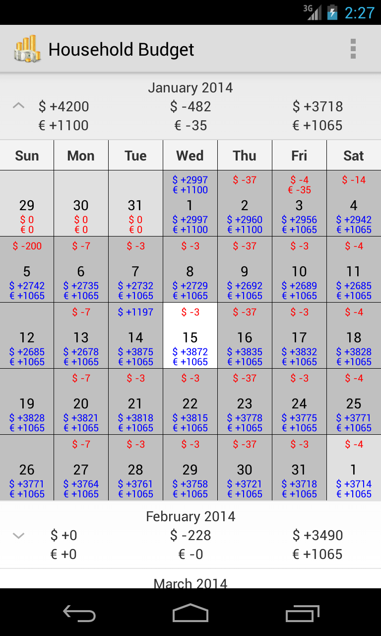 Android application Household Budget screenshort
