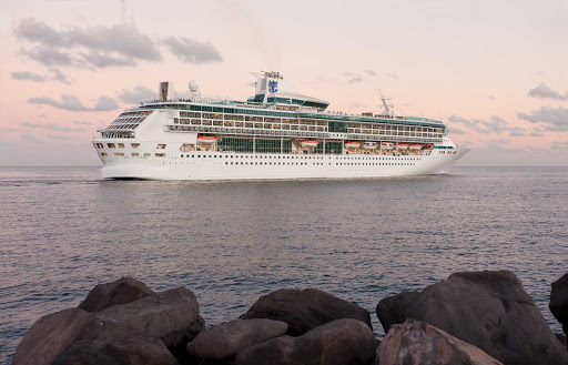 Splendour of the Seas sailing along the shoreline of Las Palmas in the Canary Islands. 