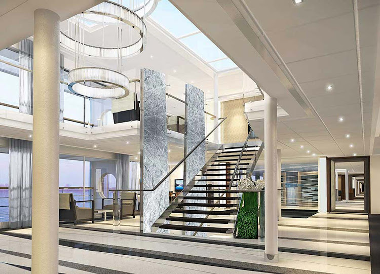 The spacious, contemporary foyer of Viking's Longships evokes elegance and style.