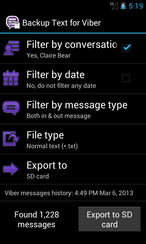 Backup Text for Viber - screenshot