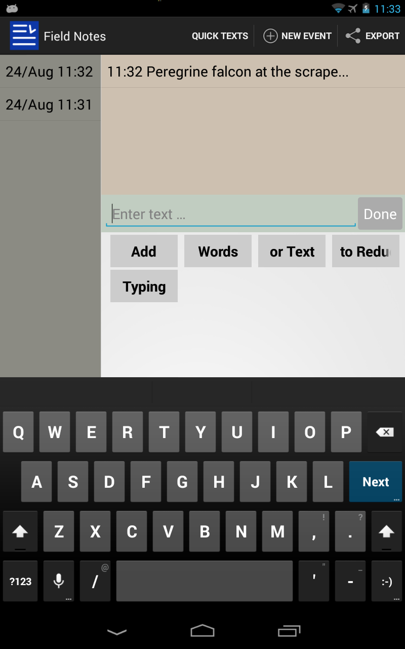 Timestamped Field Notes Screen 2