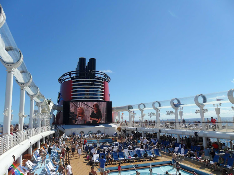 The Aquaduck waterslide wraps around the Lido deck of Disney Fantasy.