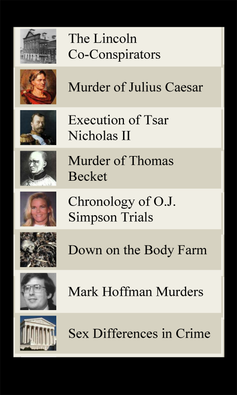 Android application Murder Lists screenshort