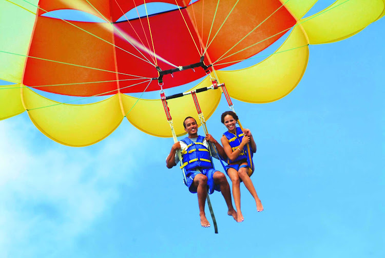 Try parasailing to get a bird's eye view of St. Thomas in the U.S. Virgin Islands.