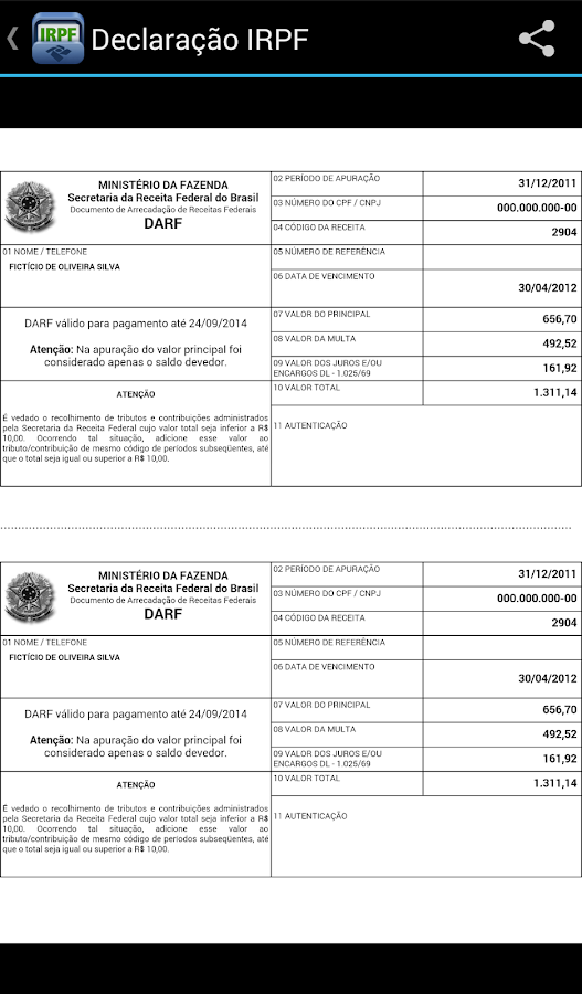   IRPF: captura de tela 