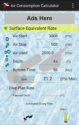 Scuba Diving Air Usage Calc