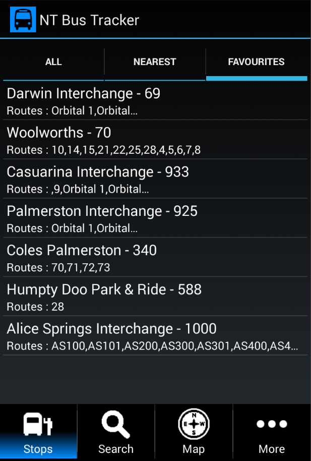 Android application NT Bus Tracker screenshort