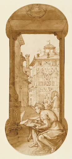 Taddeo Drawing after the Antique; In the Background Copying a Façade by Polidoro