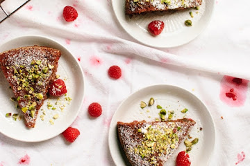 Gluten-Free Honey Almond Cake with Raspberries, Orange and Pistachios