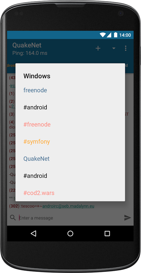   AndroIRC – Capture d'écran 