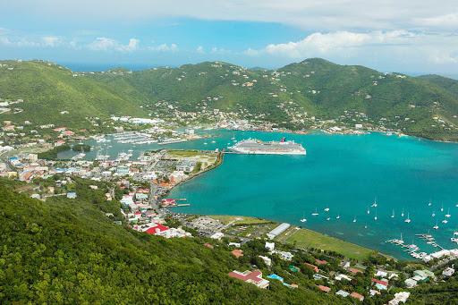 Carnival Breeze moors in the beautiful bay of Tortola in the British Virgin Islands. 