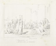 Mannen en vrouwen bidden voor een ruïne van een tempel tot Napoleon