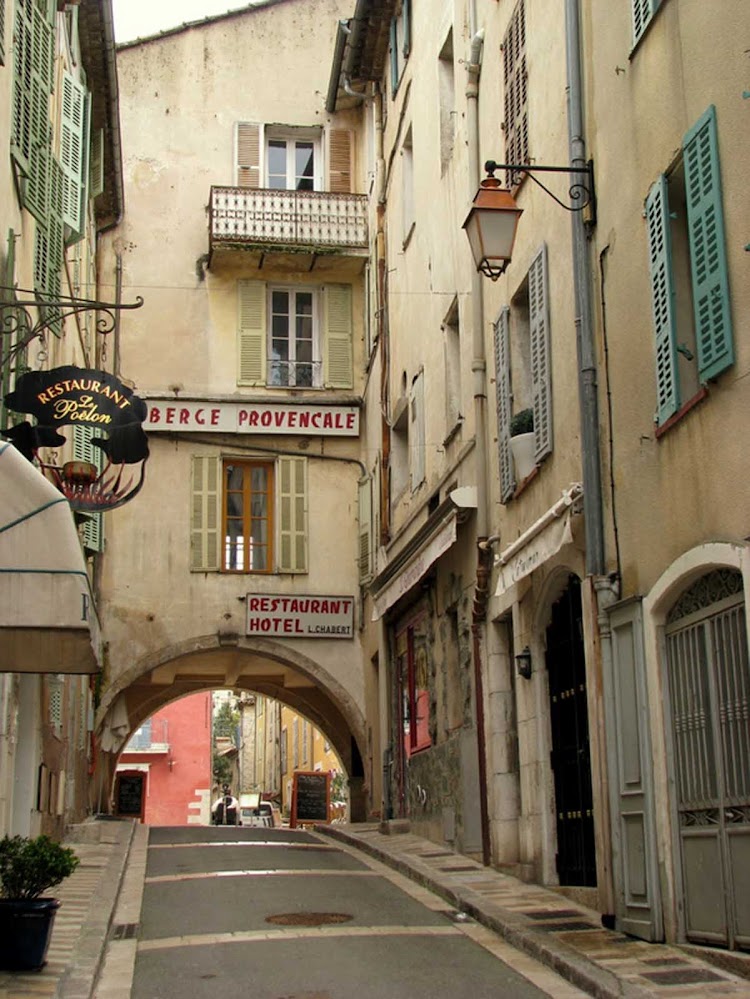 Walking toward the square in Valbonne, outside of Cannes, France.