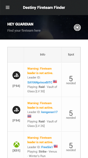 Destiny Fireteam Finder