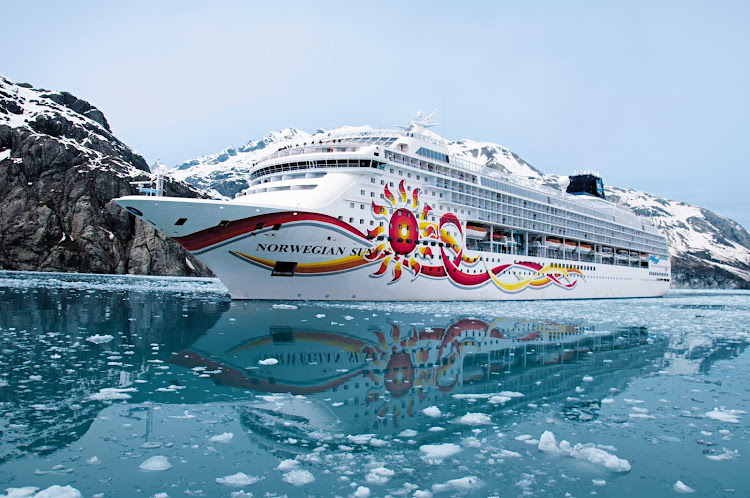 Norwegian Sun cruises along beautiful Hubbard Glacier in Alaska.