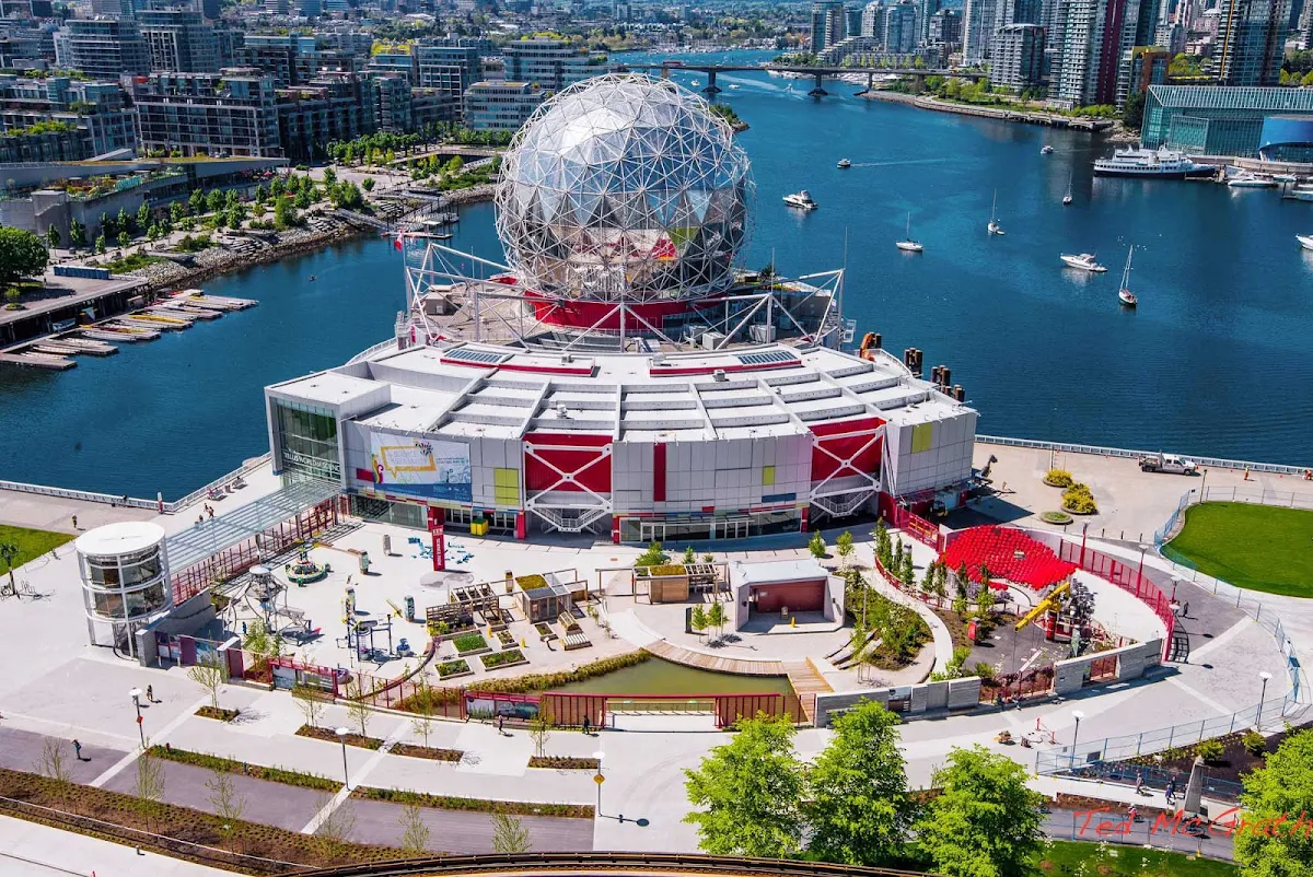 aerial-science-world-Vancouver-British-Columbia - An aerial photo of Science World in Vancouver, British Columbia