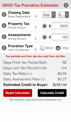 Ohio Tax Proration Estimator