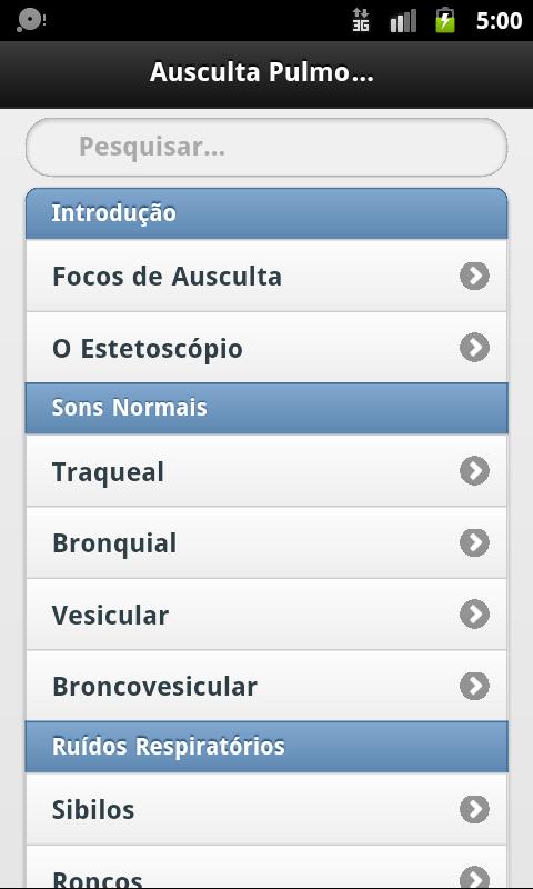 Android application Ausculta Pulmonar screenshort