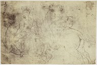 Fotoreproductie van een tekening van Rafaël, studie van twee ruiters te paard