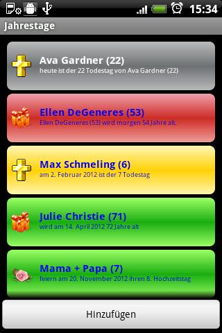Android application Anniversaries screenshort