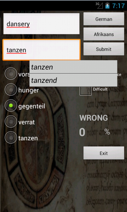 German Afrikaans Dictionary Screen 2