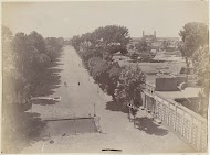 Gezicht op Qazvin met links een boulevard en rechts aan de horizon de Vrijdagmoskee