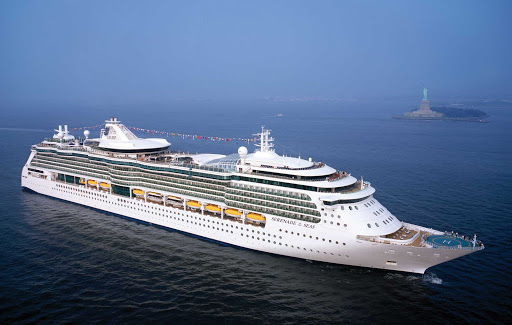 Serenade of the Seas cruising past the Statue of Liberty in New York Harbor.