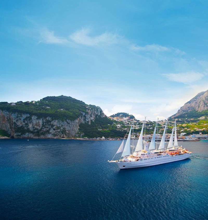 Windstar Cruises' Wind Surf sails off the coast of Capri, Italy. 