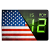 USA flag. Digital clock.