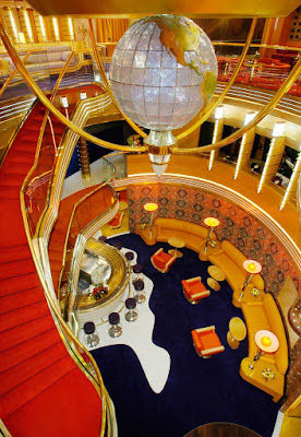 The centerpiece of Holland America Line's Oosterdam is a Waterford crystal globe, prominently displayed in a three-story atrium.