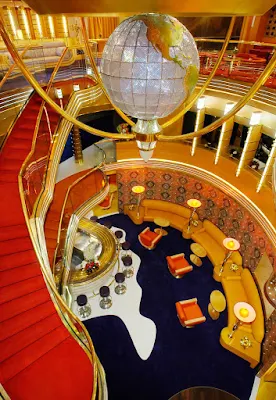 The centerpiece of Holland America Line's Oosterdam is a Waterford crystal globe, prominently displayed in a three-story atrium.