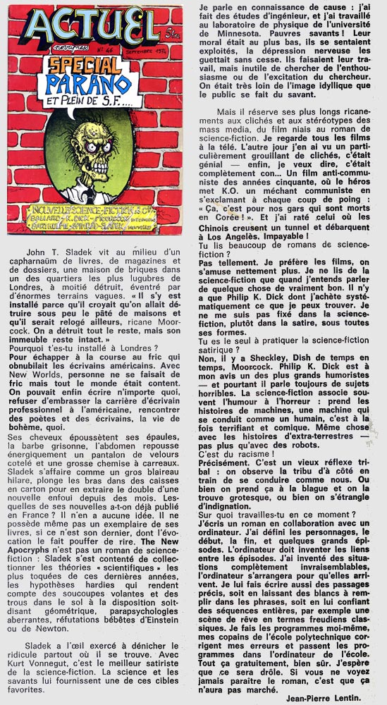 JOHN T SLADEK / ACTUEL 1974