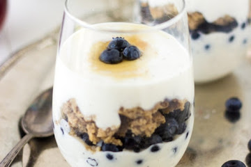 Gluten Free Pancake Parfait with Blueberries and Yogurt