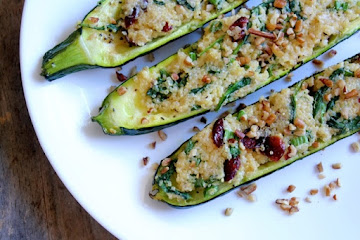 Cranberry Quinoa Stuffed Zucchini