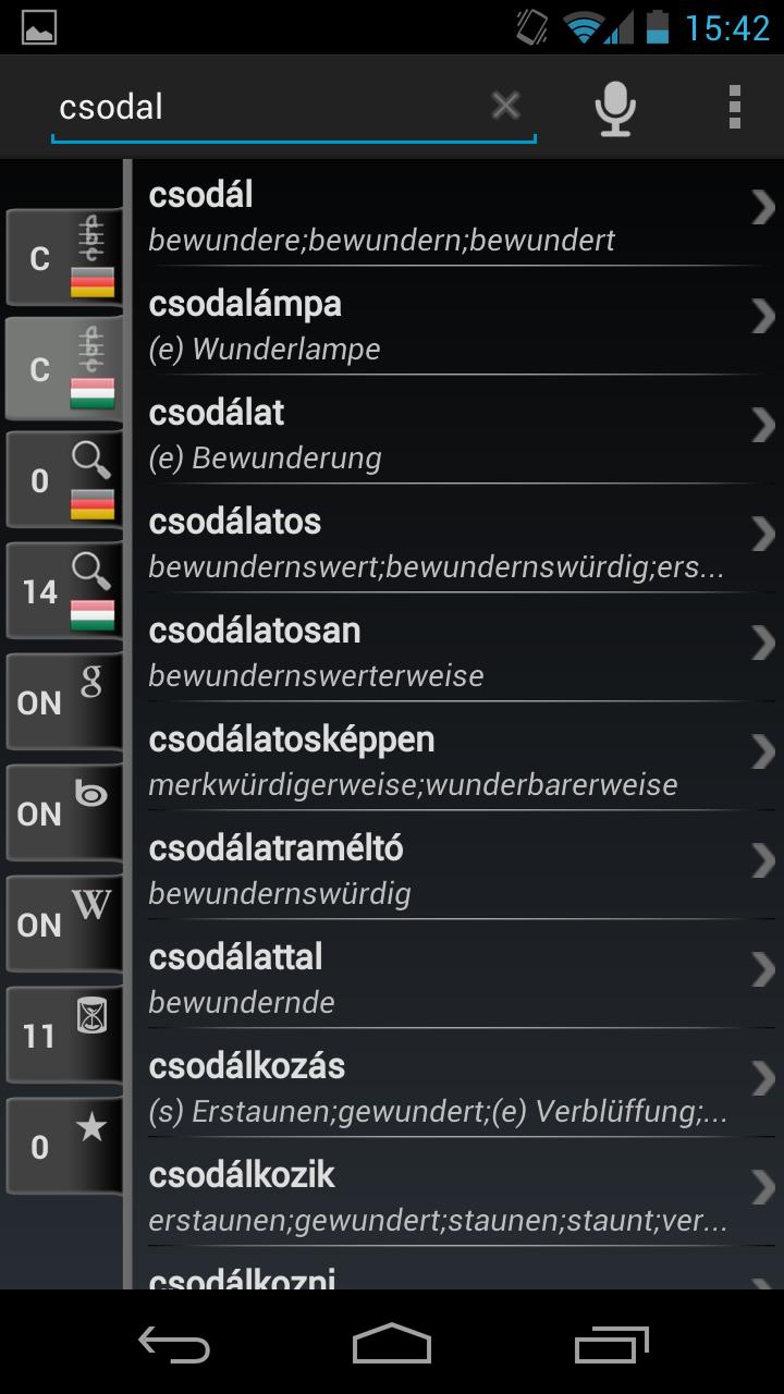 Android application Dictionary Hungarian German screenshort